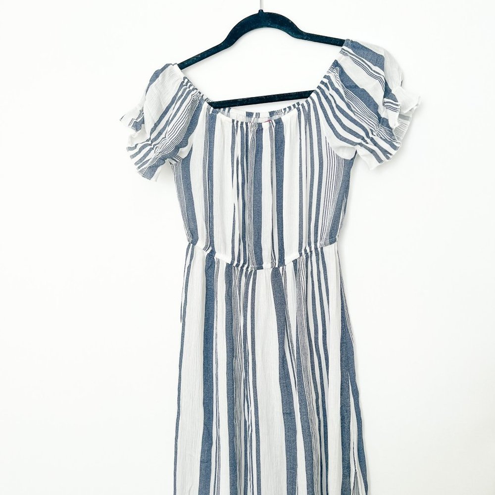 Maternity Linen Maxi Dress High Slit w/ Elastic Waistband